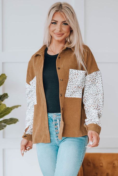 Patchwork Corduroy Buttoned Shirt Jacket